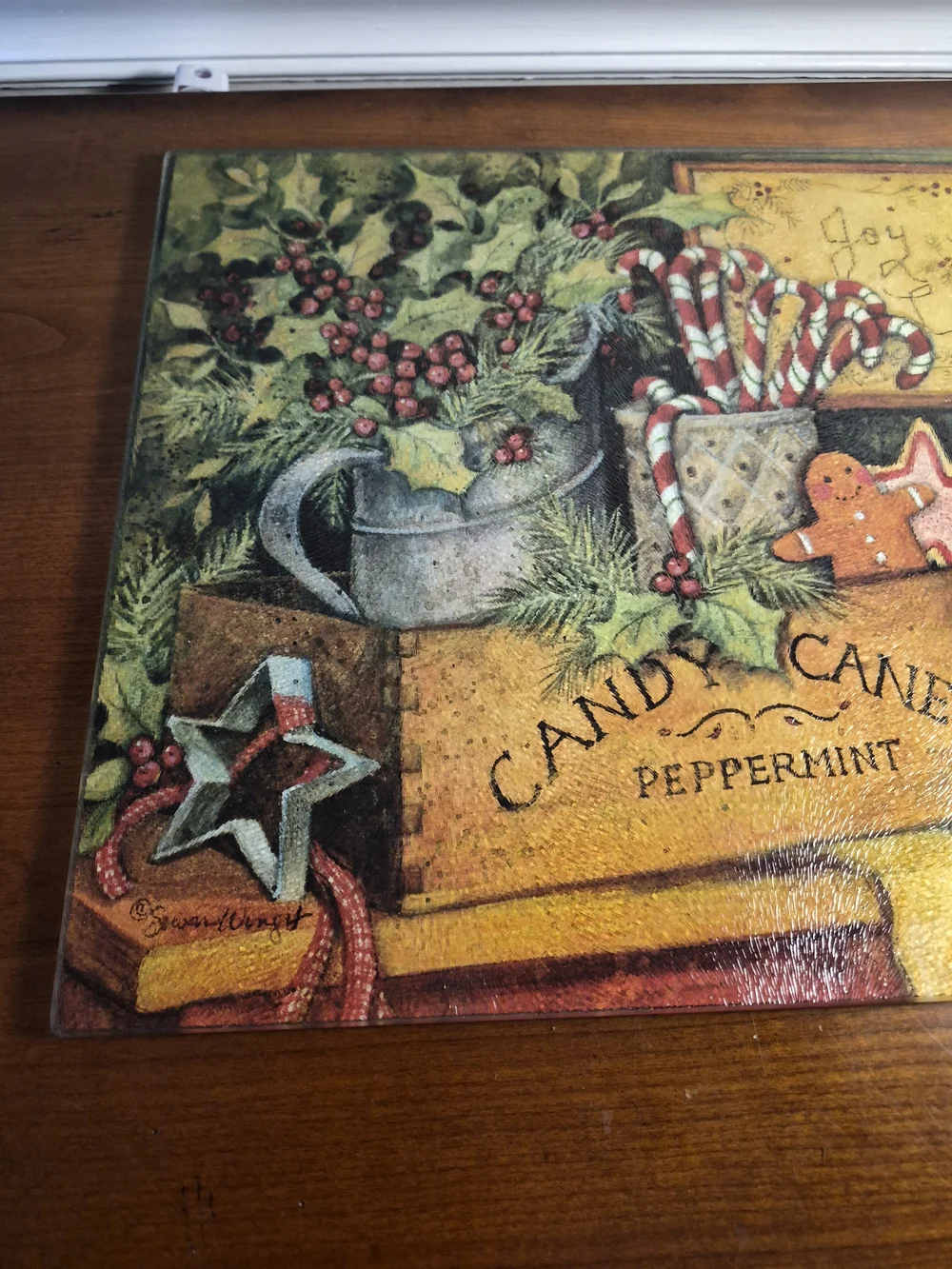 Holiday Candy Canes Joy,Peace,Love,Candy Canes Decorative Glass Cutting Board